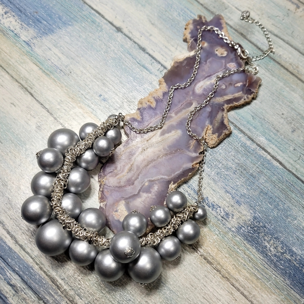 Buoux Terner Elegant Silver Beaded Necklace